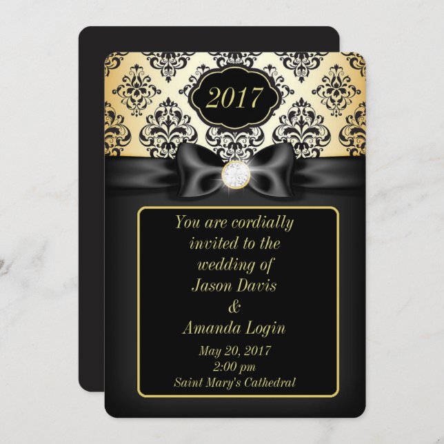 Elegant Gold & Black Bow Invitation (Front/Back)