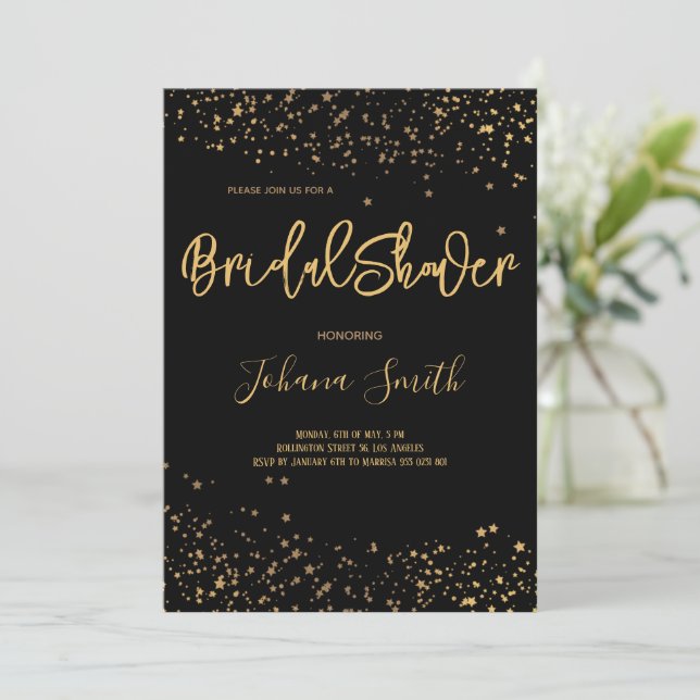 Elegant Gold Black Bridal Shower Invitation (Standing Front)