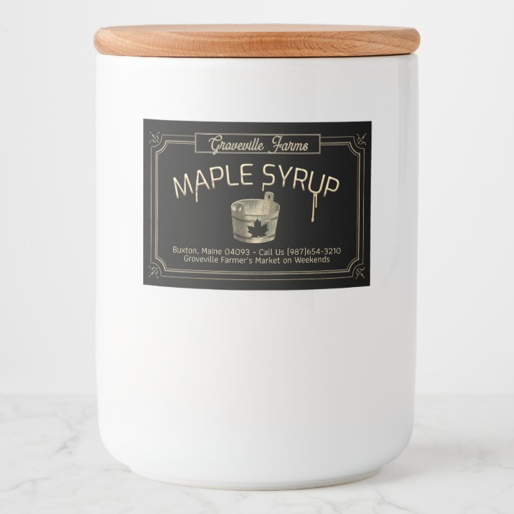 Elegant Gold & Black Bucket Maple Syrup Food Label Zazzle