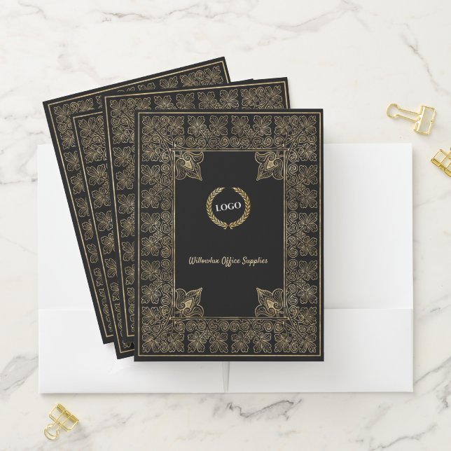Elegant Gold Black Business Logo Pocket Folder (In Situ)
