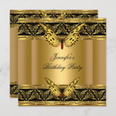 Elegant Gold Black Butterfly Birthday Party Invitation (Front/Back)