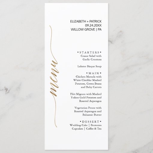 Elegant Gold & Black Calligraphy Dinner Menu Card | Zazzle