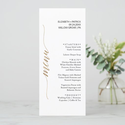 Elegant Gold & Black Calligraphy Dinner Menu Card | Zazzle