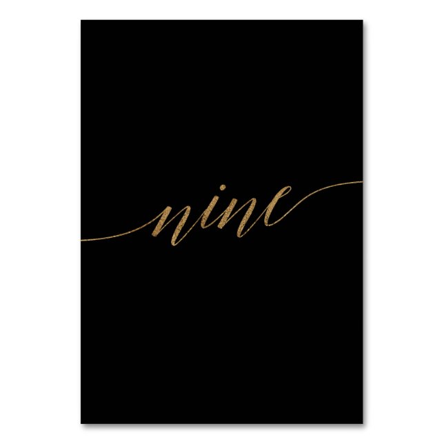 Elegant Gold Black Calligraphy Nine Table Number (Front)