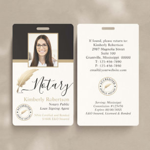 Elegant Gold Black Calligraphy Public Notary ID Badge