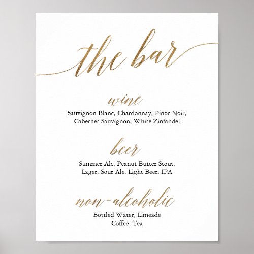 Elegant Gold  Black Calligraphy The Bar Sign