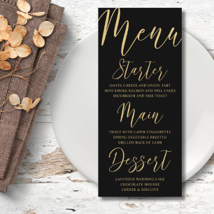 Elegant Gold & Black Calligraphy Wedding Menu