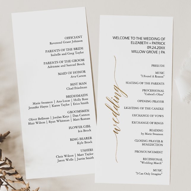 Elegant Gold & Black Calligraphy Wedding Program (Creator Uploaded)