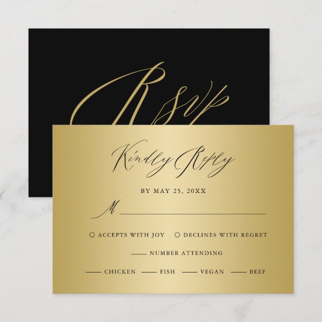 Elegant Gold Black Calligraphy Wedding RSVP Car Card (Front/Back)