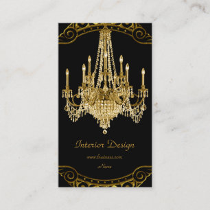 Elegant Gold Black Chandelier Interior Design Business Card