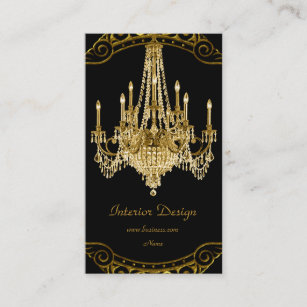 Elegant Gold Black Chandelier Interior Design Business Card