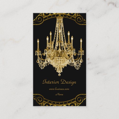 Elegant Gold Black Chandelier Interior Design Business Card