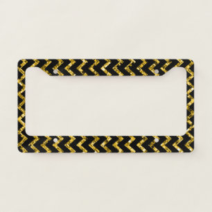 Elegant Gold Black Chevron Stripe Sparkle Glam License Plate Frame