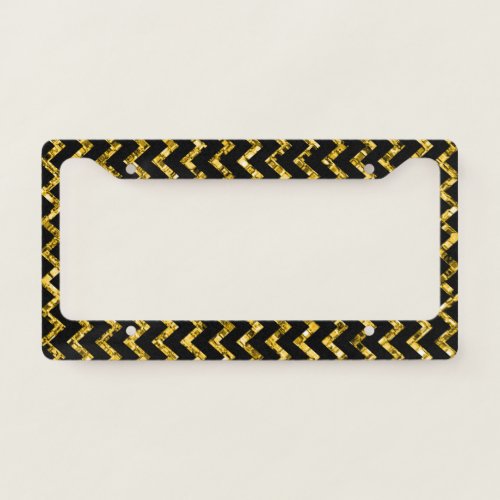 Elegant Gold Black Chevron Stripe Sparkle Glam License Plate Frame