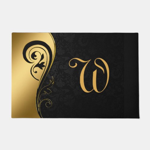 Elegant Gold Black Chic Monogrammed Initial Doormat