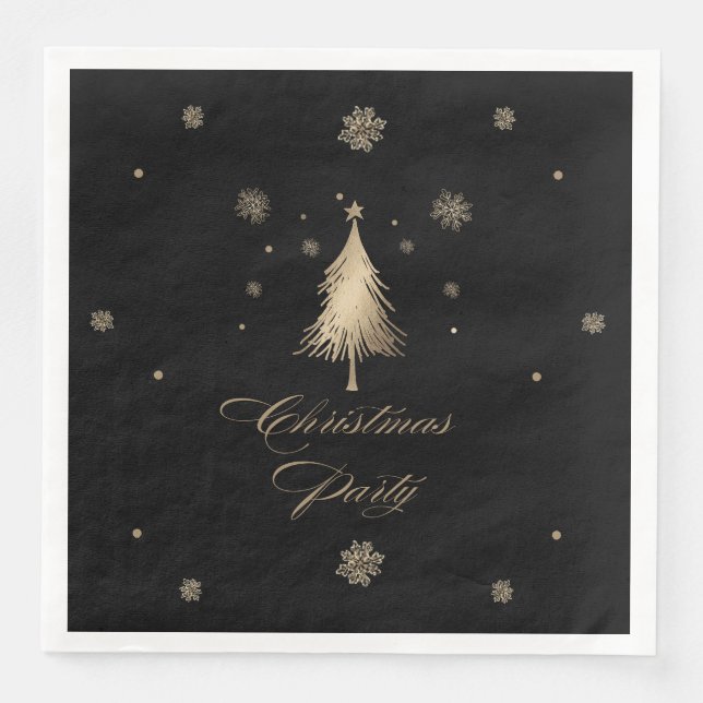 Elegant Gold Black Christmas Party  Paper Dinner Napkins (Front)