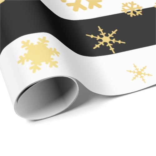 Elegant Gold  Black Christmas Snowflake Pattern Wrapping Paper