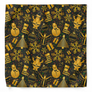 Elegant Gold & Black Christmas Snowman Angel Tree Bandana