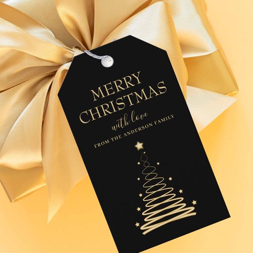 Elegant Gold Black Christmas Tree Custom Gift Tags