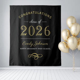 Elegant Gold Black Class of 2026 Backdrop