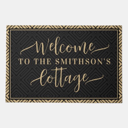 Elegant Gold  Black Classy Welcome To Our Cottage Doormat