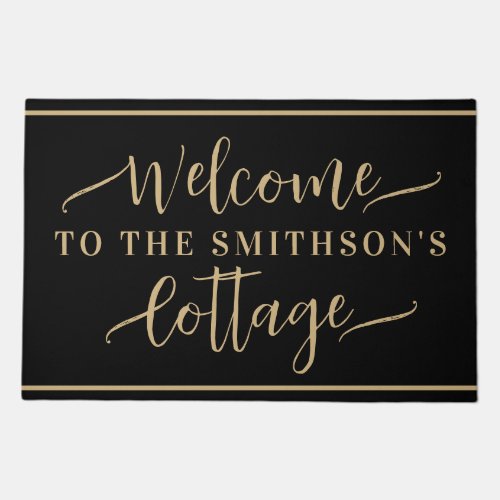Elegant Gold  Black Classy Welcome To Our Cottage Doormat