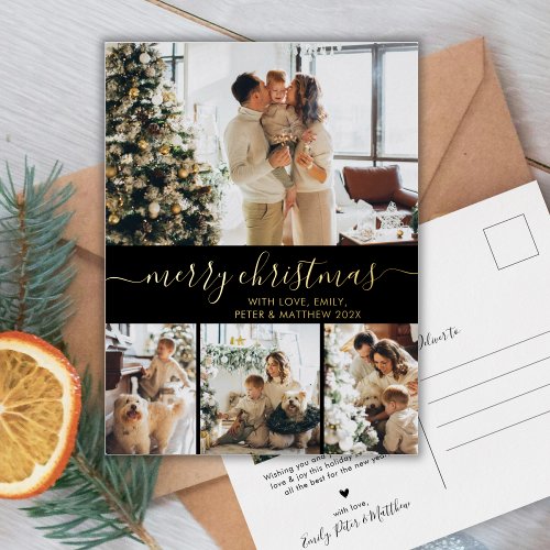 Elegant Gold Black Collage Christmas Foil Card