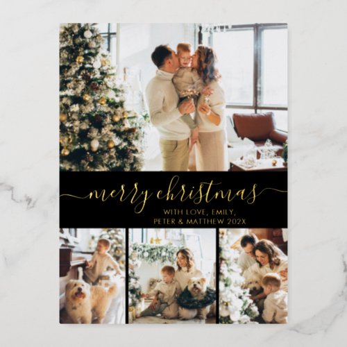 Elegant Gold Black Collage Christmas Foil Card