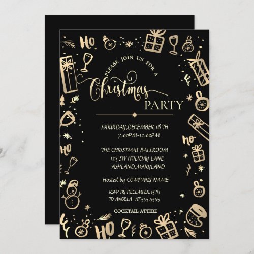 Elegant Gold Black Company Christmas Party Invitation