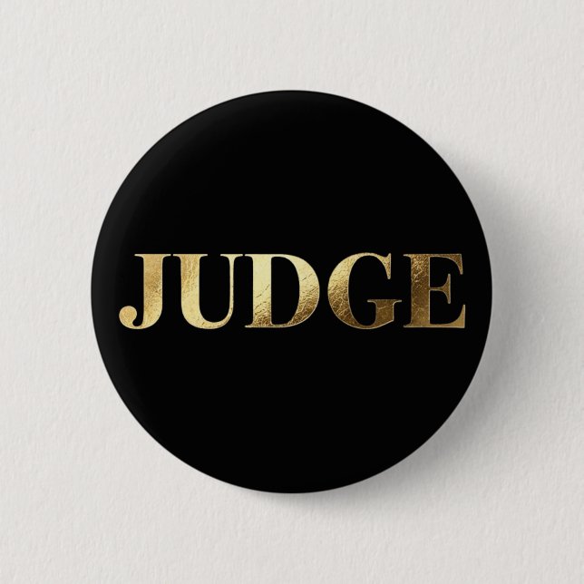 Elegant Gold Black Contest Judge Badge Button (Front)