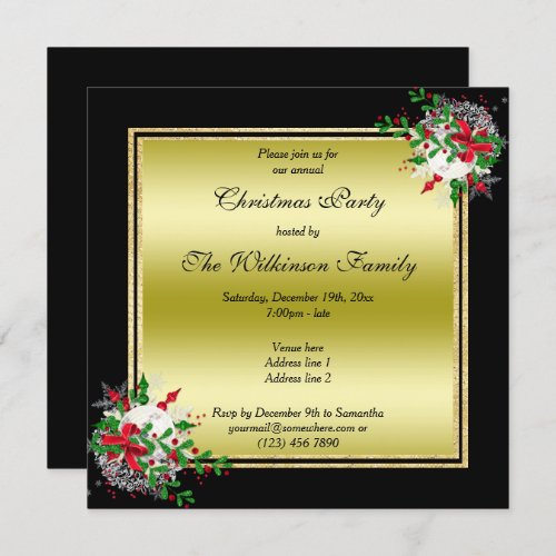 Elegant Gold  Black Corner Decs Christmas Invitation