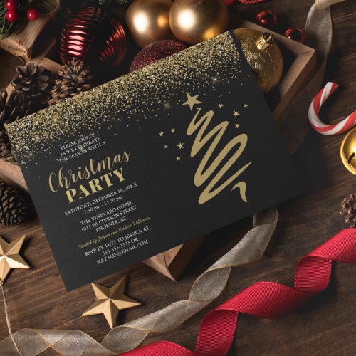 Elegant Gold  Black Corporate Christmas Party Invitation