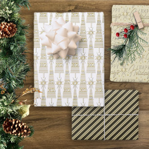 Elegant Gold Black Cream Typography Christmas Wrapping Paper Sheets