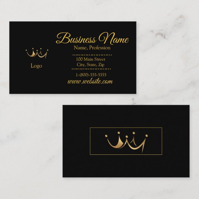 Elegant Gold & Black Crown Standard Size Business Card (Front/Back)