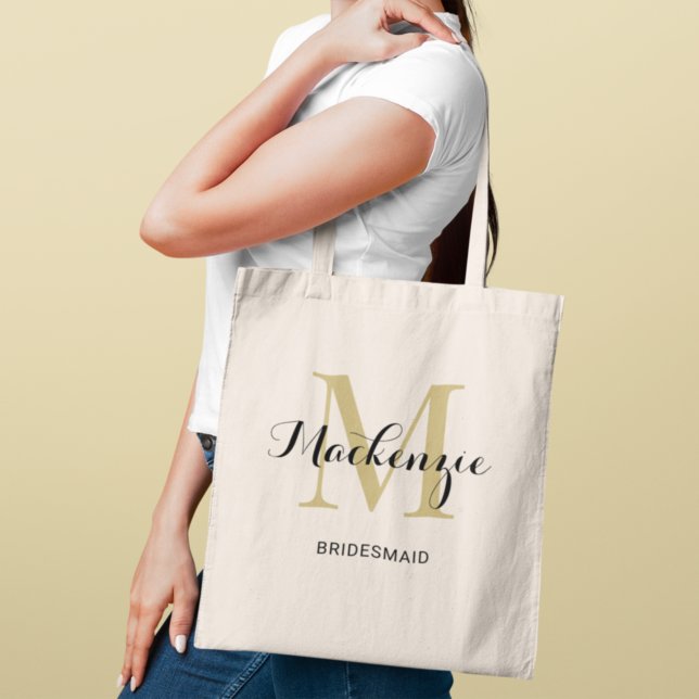 Elegant Gold Black Custom Wedding Bridesmaid Name Tote Bag (Creator Uploaded)