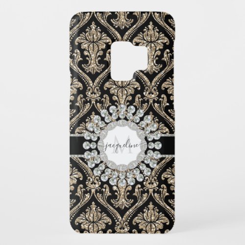 Elegant Gold Black Damask Diamond Jewel Name Case_Mate Samsung Galaxy S9 Case