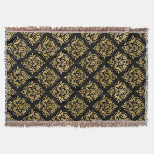 Elegant Gold & Black Damask Geometric pattern Throw Blanket