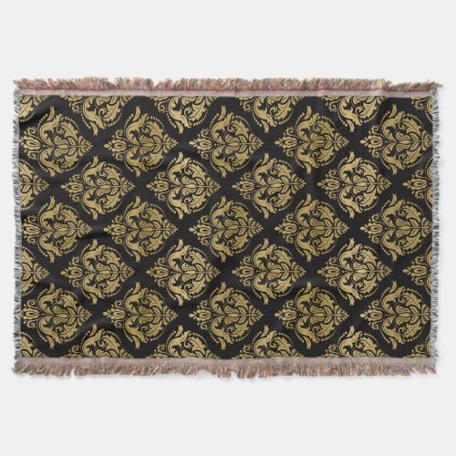 Elegant Gold  Black Damask Geometric pattern Throw Blanket