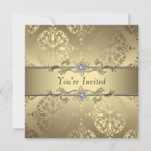 Elegant Gold Black Damask Party Invitations