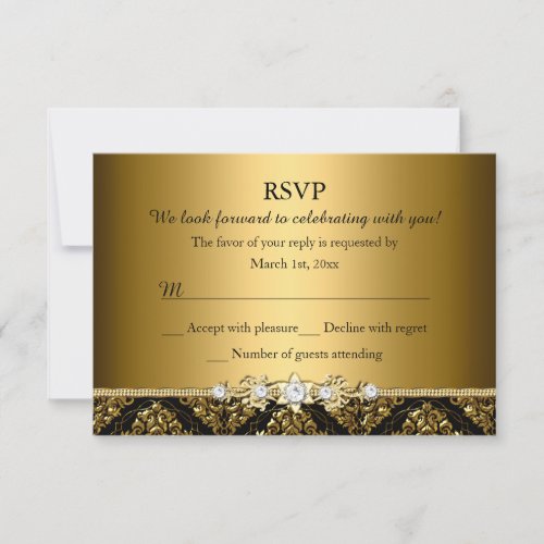 Elegant Gold &amp; Black Damask RSVP
