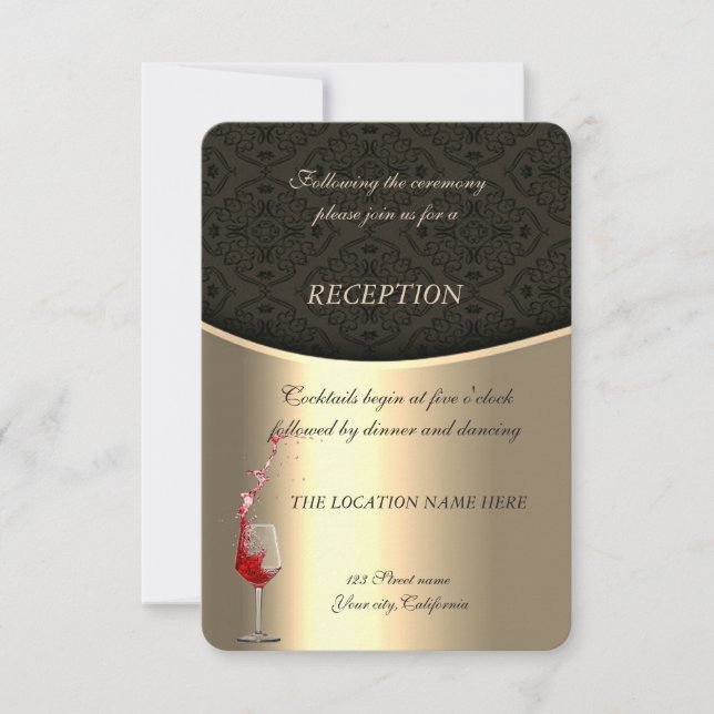 Elegant Gold,Black Damask  Wedding Reception Invitation (Front)
