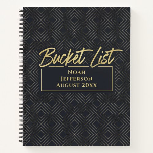 Elegant Gold Black Deco Bucket List Monogrammed Notebook