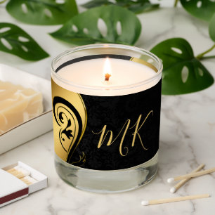 Elegant Gold Black Design Monogram Initials Scented Candle