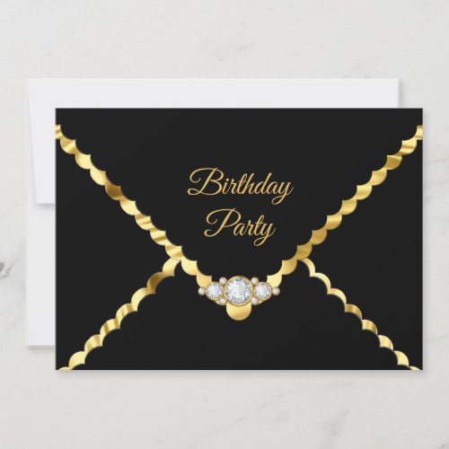 Elegant Gold Black Diamond gem Birthday Party Invitation