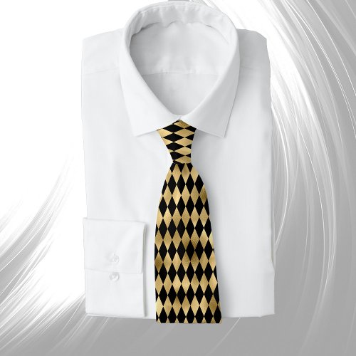 Elegant Gold Black Diamond  Neck Tie