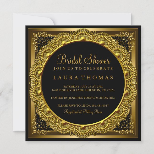 Elegant Gold & Black Doily Bridal Shower Invite (Front)