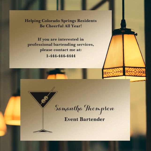 Elegant Gold Black Event Bartender Business Card (Creator Uploaded)