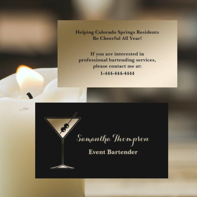Elegant Gold Black Event Bartender Business Card (Creator Uploaded)