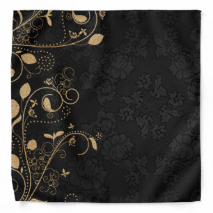 Elegant Gold Black Floral Bandana