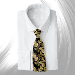 Elegant Gold Black Floral Glam Neck Tie<br><div class="desc">Elegant Gold Floral Design on Black</div>